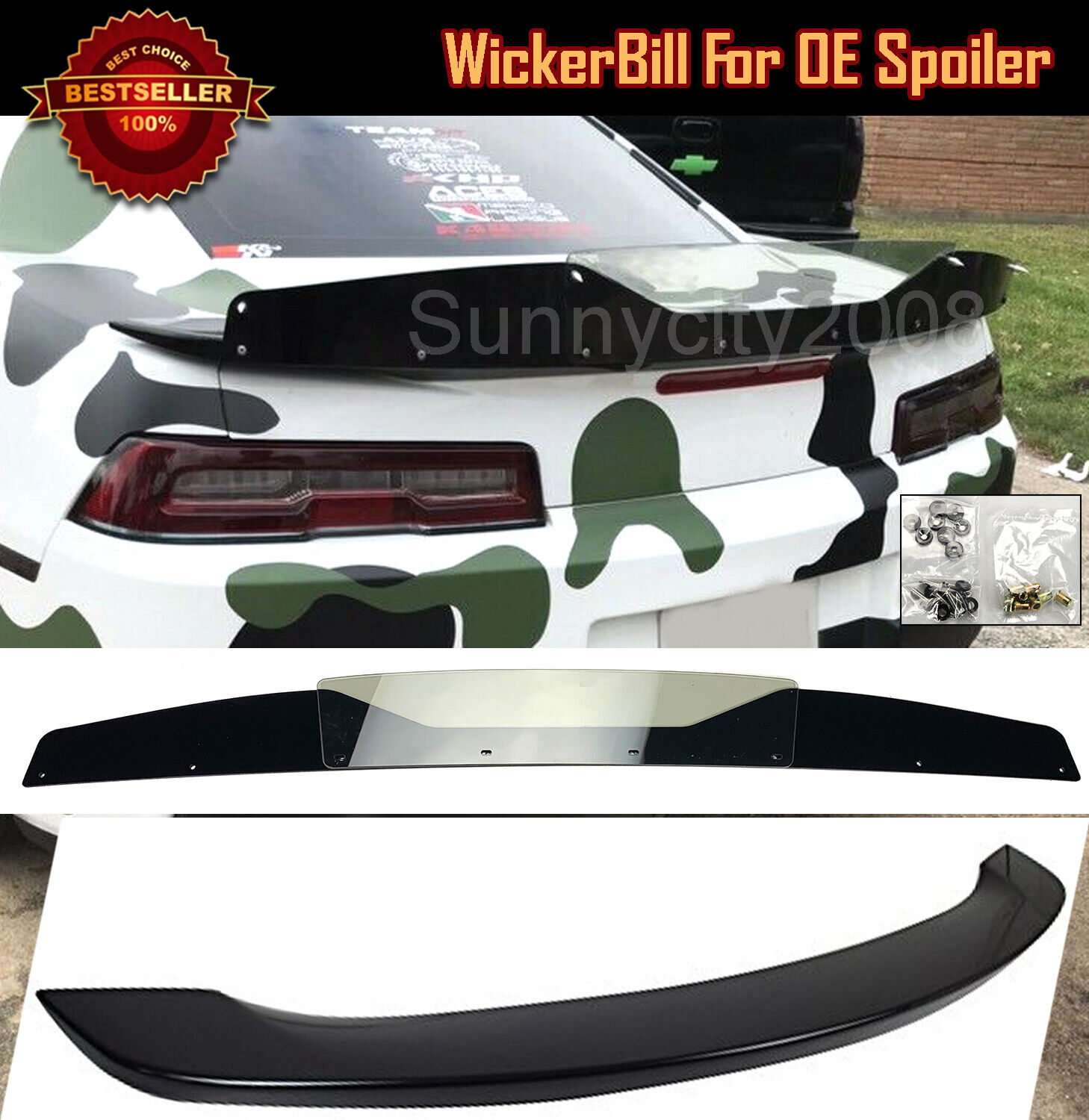 2 Pcs Gloss Black Wing Decklid Wickerbill Fit 14-15 Camaro Factory ZL1 Spoiler