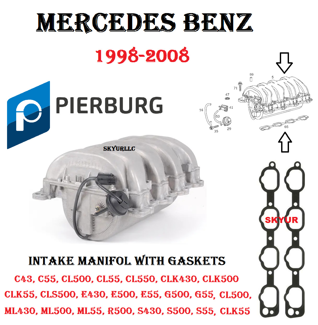 Mercedes Intake Manifold Assembly & Gaskets C CL CLK CLS E G ML S SL 1998-08 OEM