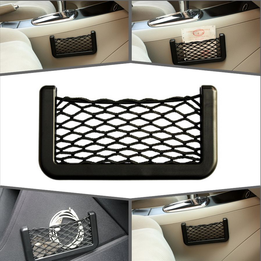 Car Black Storage Mesh Net Resilient String Phone Bag Holder For Benz Chrysler