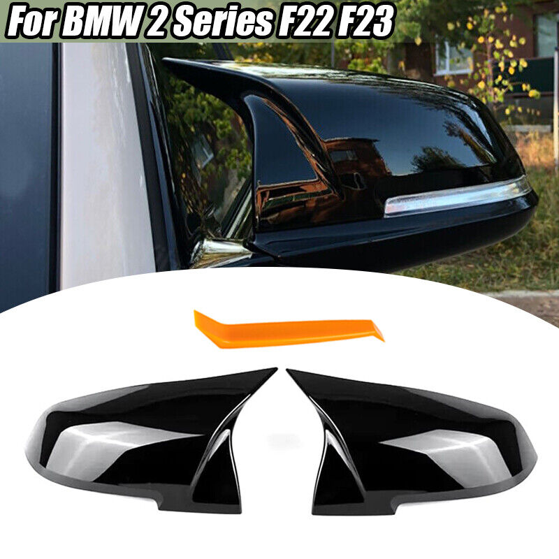 2x For BMW 2 Serier F22 Coupe F23 Gloss Black Side Rearview Mirror Caps Cover