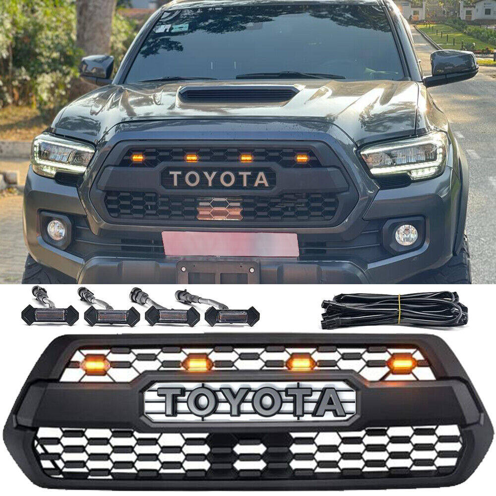 For 2016-2023 Tacoma TRD Pro Front Grill Grille Cover Letter Matte Black W/4LEDs