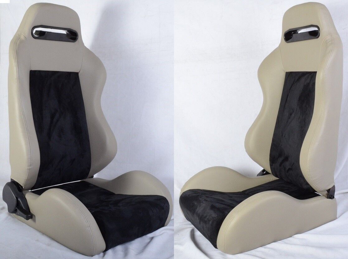 NEW 2 GRAY & BLACK PVC LEATHER RACING SEATS RECLINABLE w/ SLIDER ALL TOYOTA *