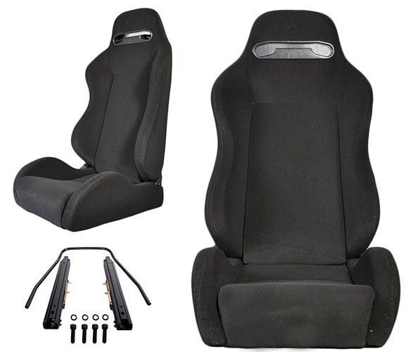 NEW 2 BLACK CLOTH + BLACK STITCH RACING SEATS RECLINABLE FOR CHEVROLET ****