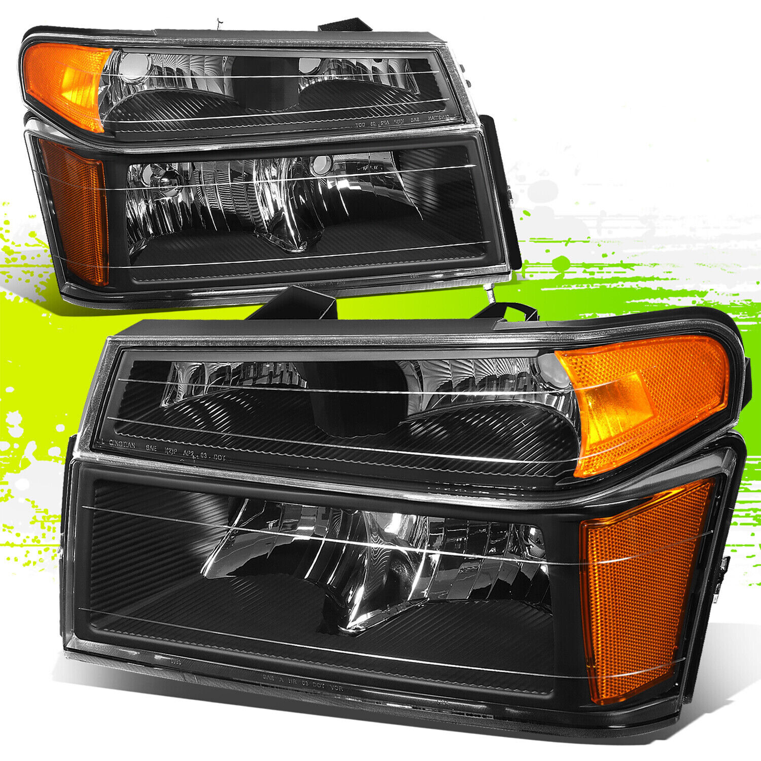 Factory Style Halogen Headlight Lamps for Colorado Canyon 04-12 Black Amber Pair