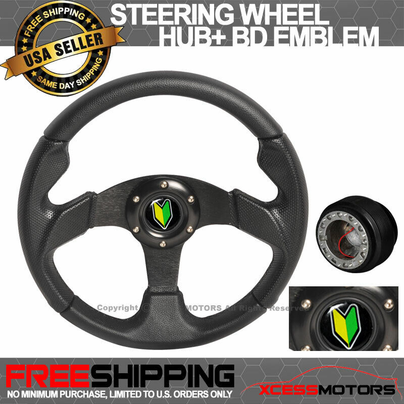Fits 90-97 Mazda Miata RX7 MX3 JDM Black Steering Wheel + Hub Kit