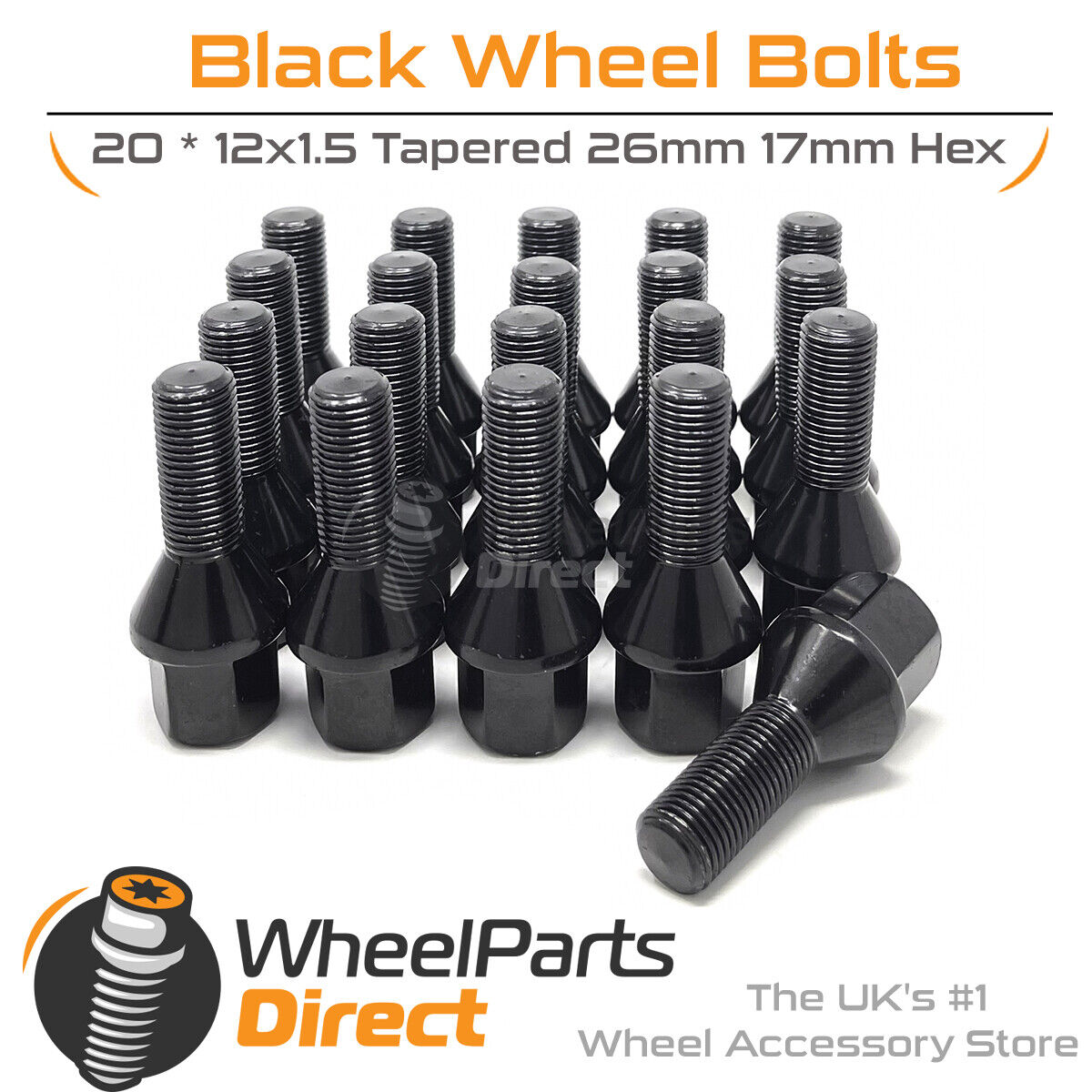 Wheel Bolts (20) 12x1.5 Black for Opel Admiral [A] 64-68 on Aftermarket Wheels