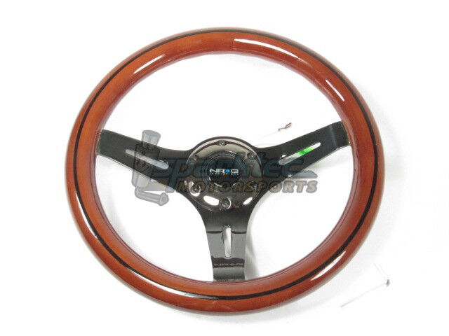 NRG Classic Dark Wood Grain Steering Wheel 310mm w/ Black Line and Black Center