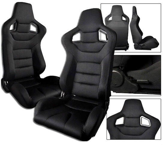 1 PAIR BLACK CLOTH RACING SEATS RECLINABLE W/ SLIDERS ALL TOYOTA **