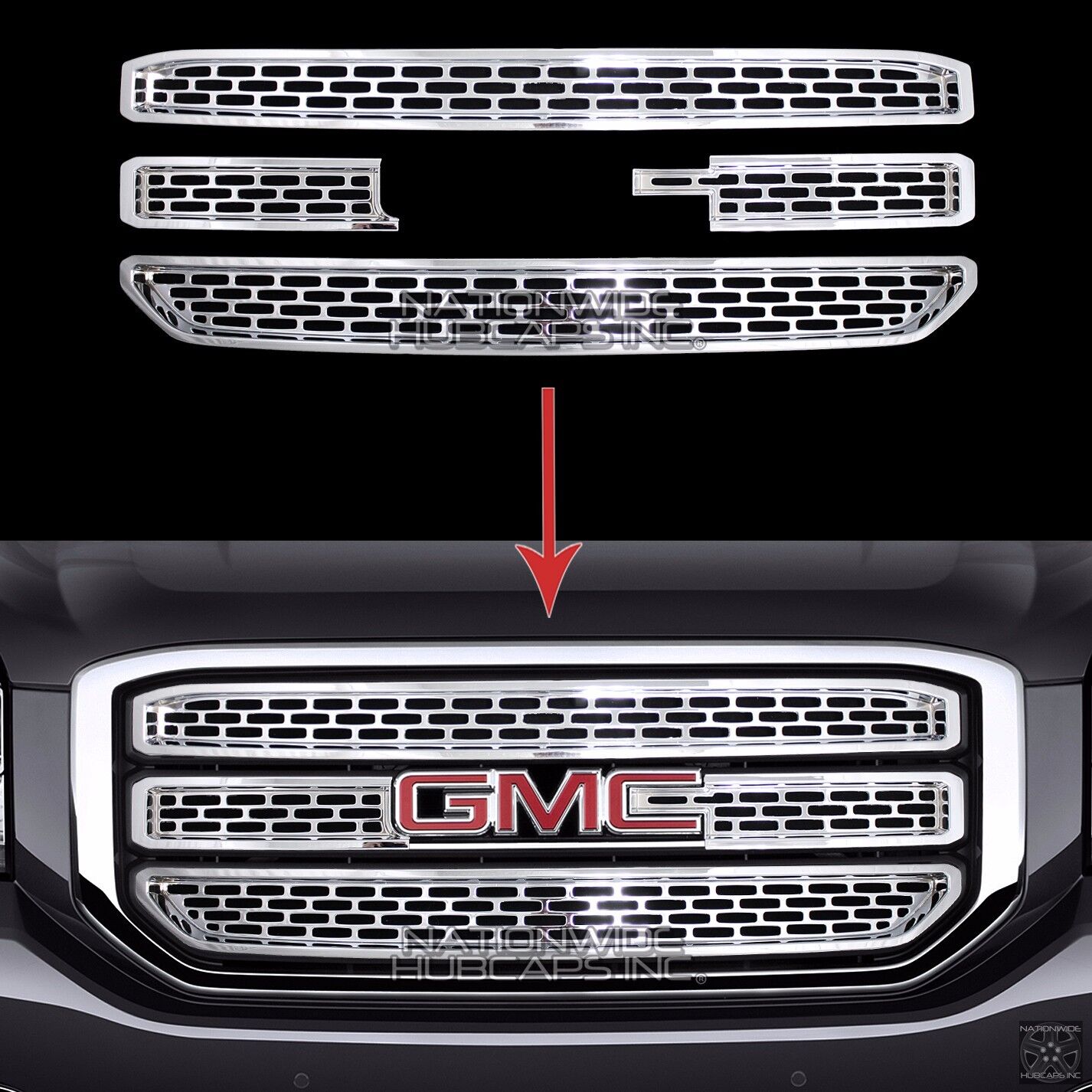 2015-2020 GMC Yukon XL CHROME Snap On Grille Overlay 3 Bar Grill Covers Inserts