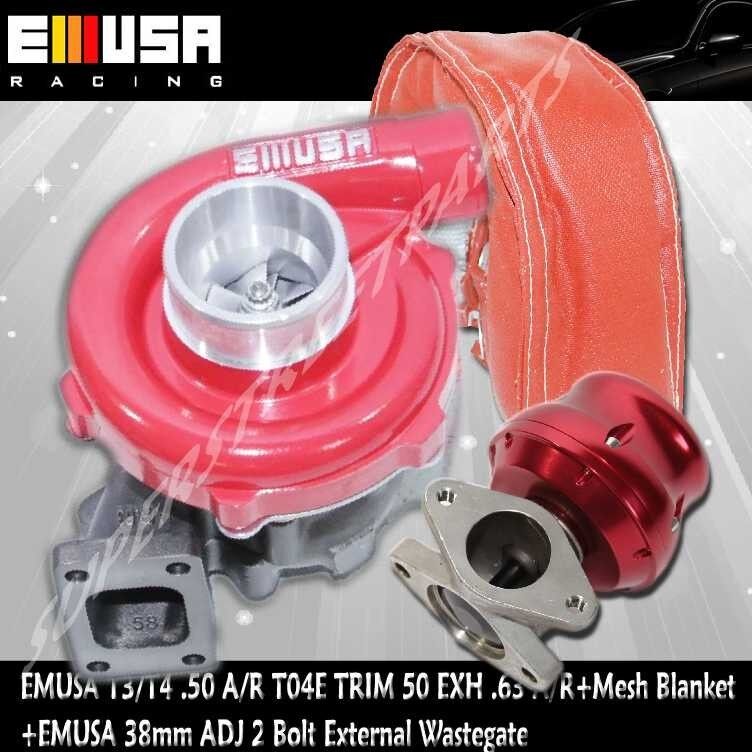 EMUSA RED T3/T4 Hybrid Turbo 0.63 A/R Turbine+Mesh Blanket+38MM Adj Wastegate