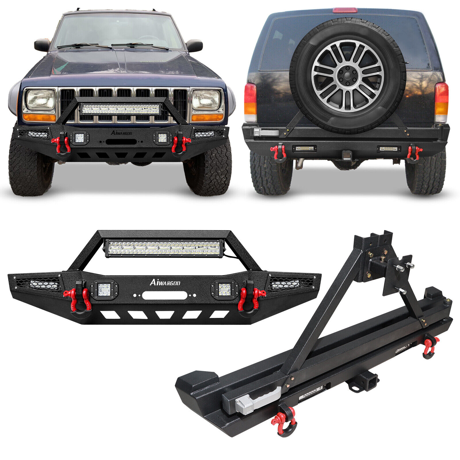 Front Rear Bumper w/Winch Plate Spare Tire Carrier For1989-2001 Jeep Cherokee XJ