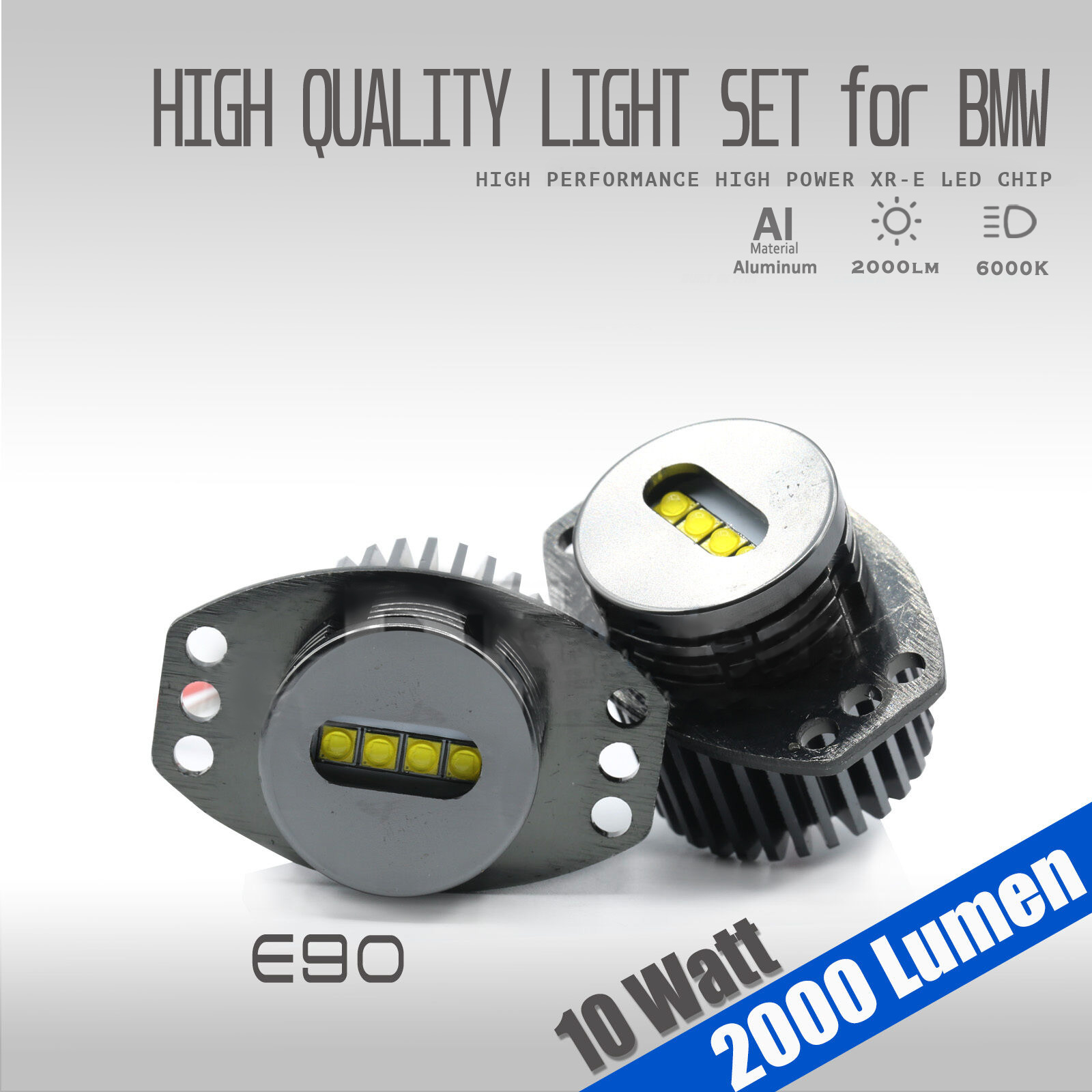High Power Error Free BMW E90 10W LED Angel Eyes Halo Ring Light Bulbs