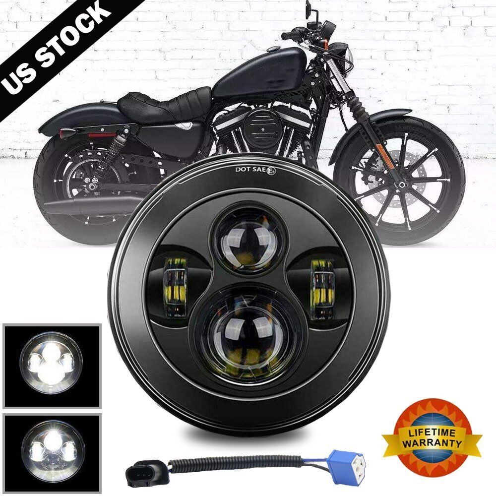 7 inch Round LED Headlight Black Hi Lo Fit For Harley Street Glide Softail FLHX