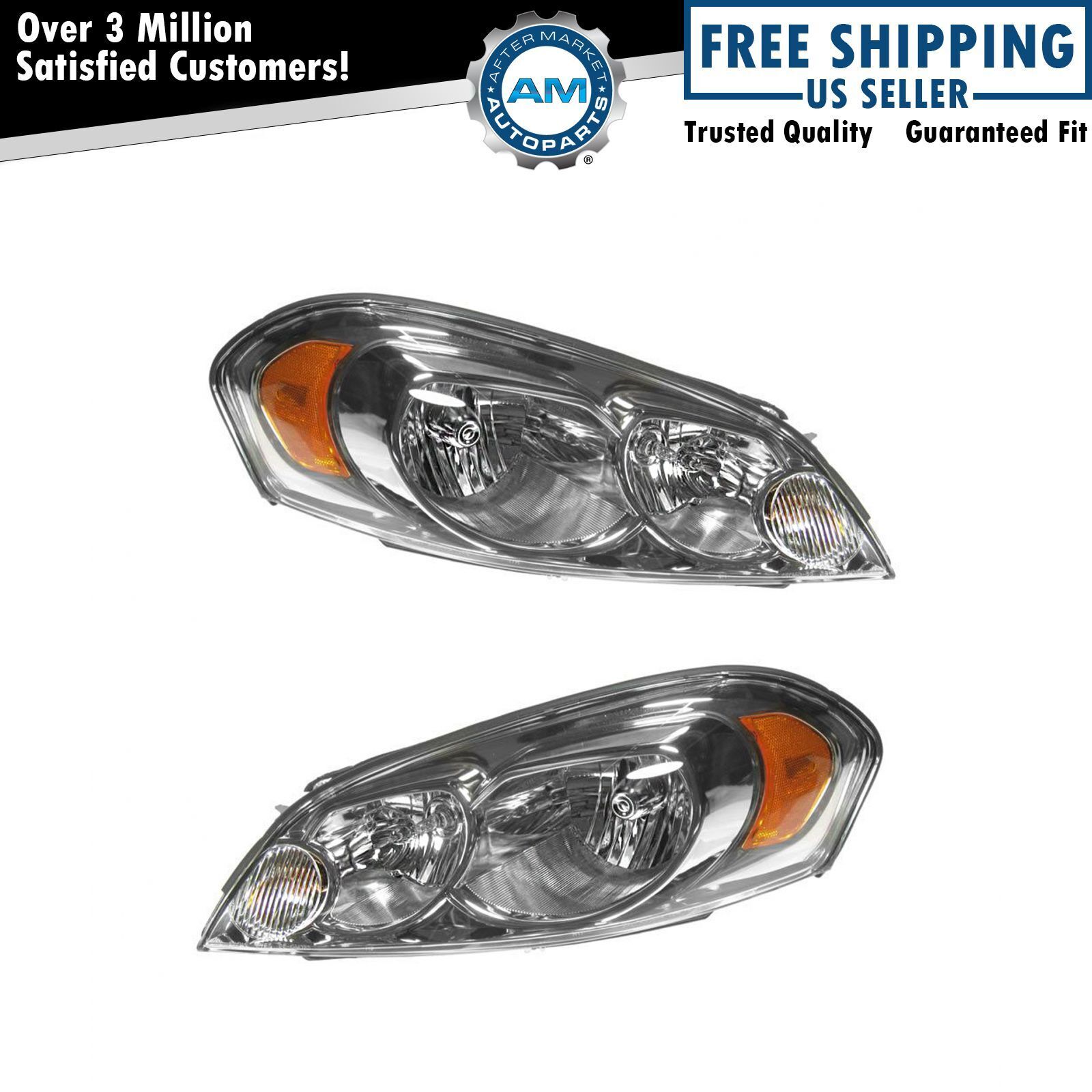Headlights Headlamps Left &Right Pair Set For 06-16 Chevrolet Impala Monte Carlo
