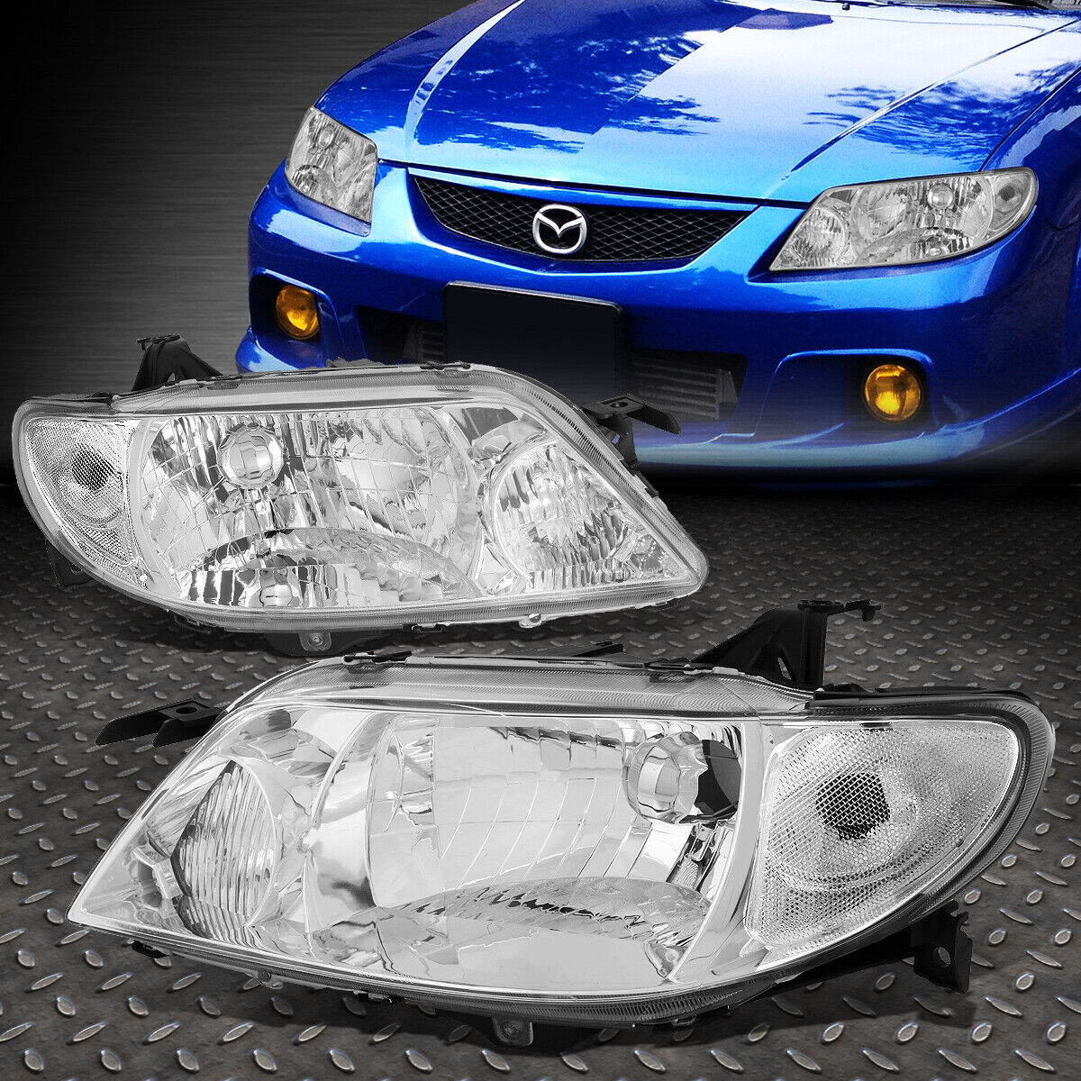 FOR 01-03 MAZDA PROTEGE CHROME HOUSING CLEAR CORNER OE STYLE HEADLIGHT LAMPS