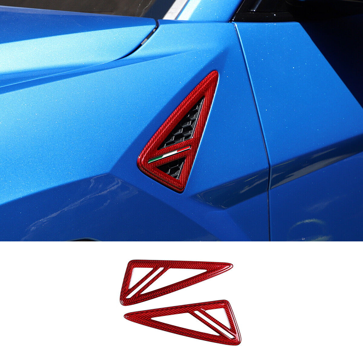 Red Carbon Fiber Side Body Fender Cover Air Vent Trim For Lamborghini URUS 18-21
