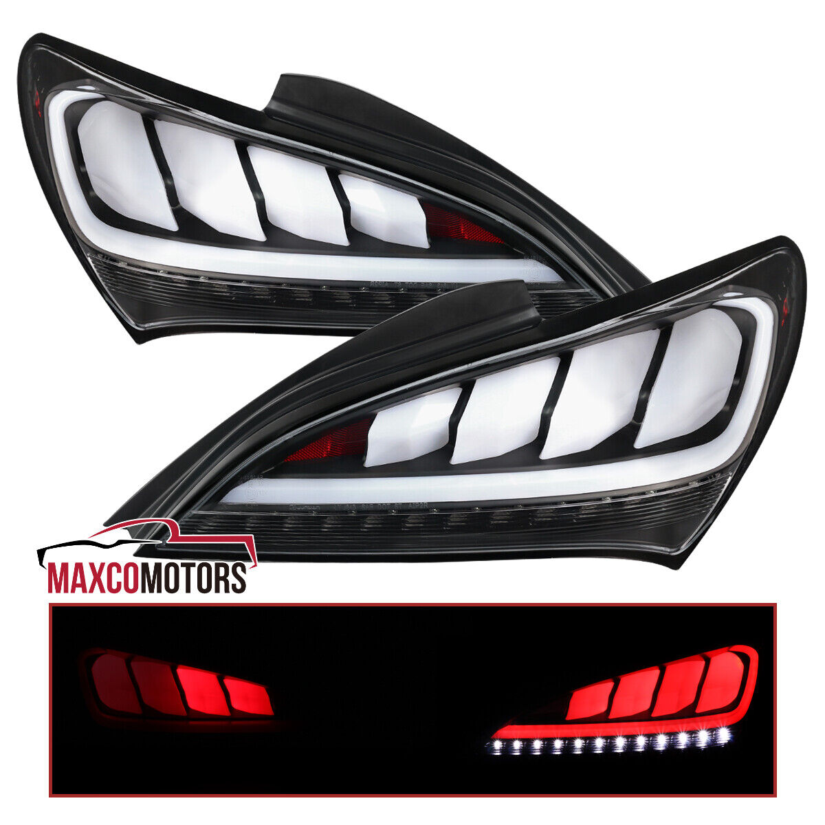 Black Tail Lights Fits 2010-2016 Hyundai Genesis Coupe LED Sequential Signal