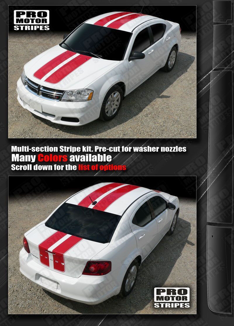 Dodge Avenger 2008-2014 Double Stripes Hood Roof Trunk Decals (Choose Color)