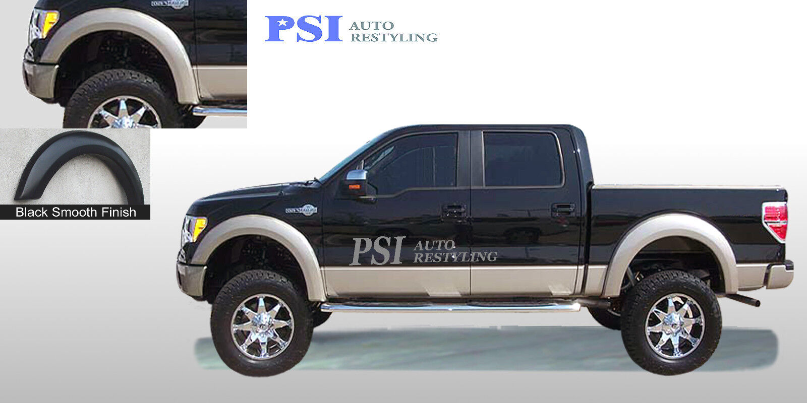 Black Paintable Extension Style Fender Flares 2009 - 2014 Ford F-150 ; Full Set 