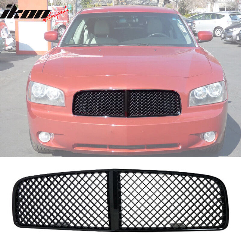 Fits 06-10 Dodge Charger Mesh Grille Front Upper Bumper Hood Grill Black ABS
