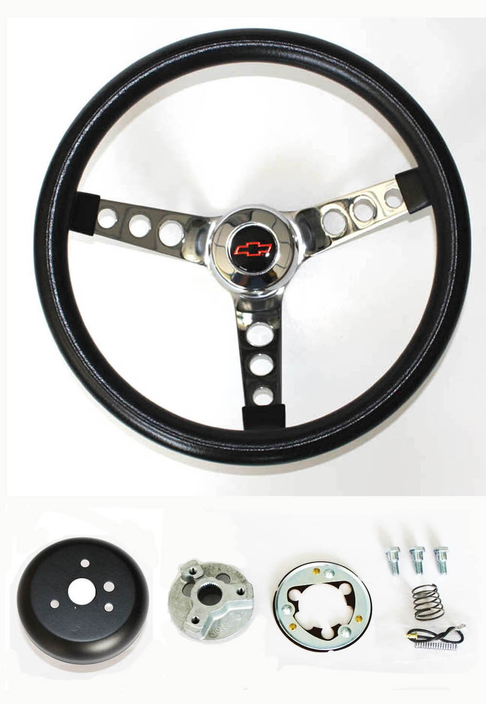Black & Chrome Steering Wheel Red/Black cap 13 1/2\