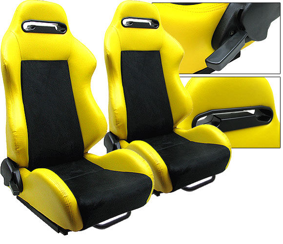 1 PAIR YELLOW & BLACK PVC LEATHER RACING SEATS RECLINABLE ALL TOYOTA **
