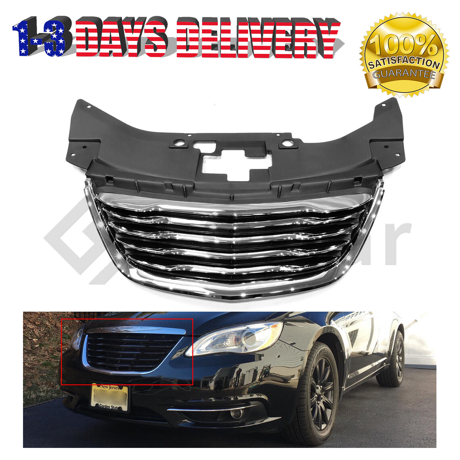 New Front Hood Grille Grill Chrome 68082050AE Fits 2011-2014 Chrysler 200