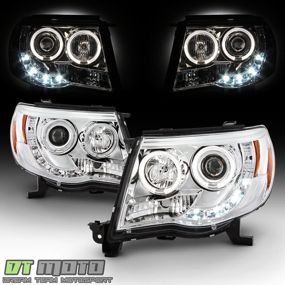 For 2005-2011 Toyota Tacoma Runner LED DRL Halo Projector Headlights Left+Right