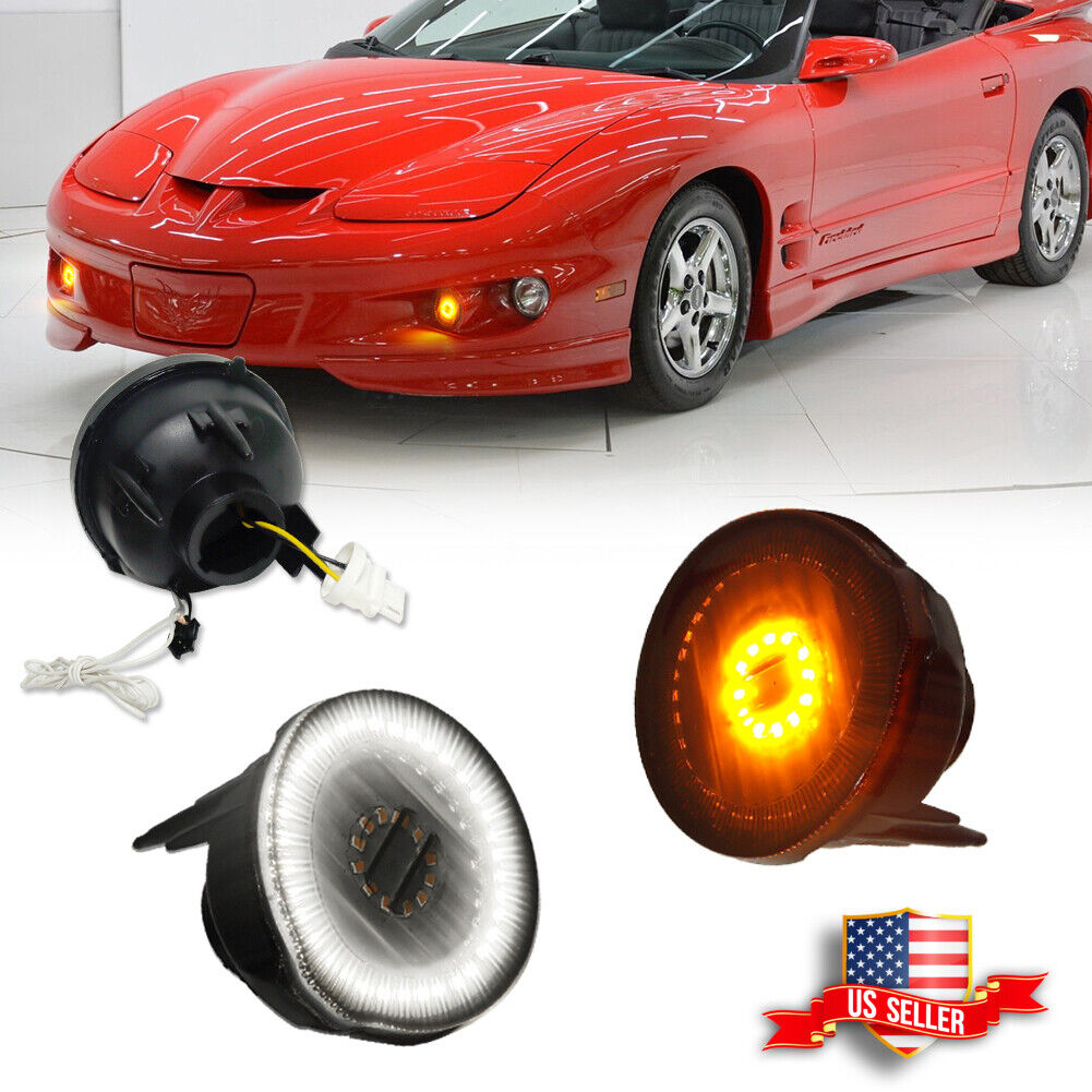 For 98-02 Pontiac Firebird Smoked Switchback LED Front Bumper DRL Signal Lights