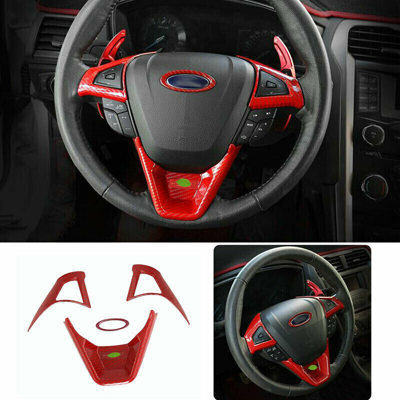 For Ford Mondeo/Fusio 2013-2020 Red Carbon Fiber Look Steering Wheel Button Trim
