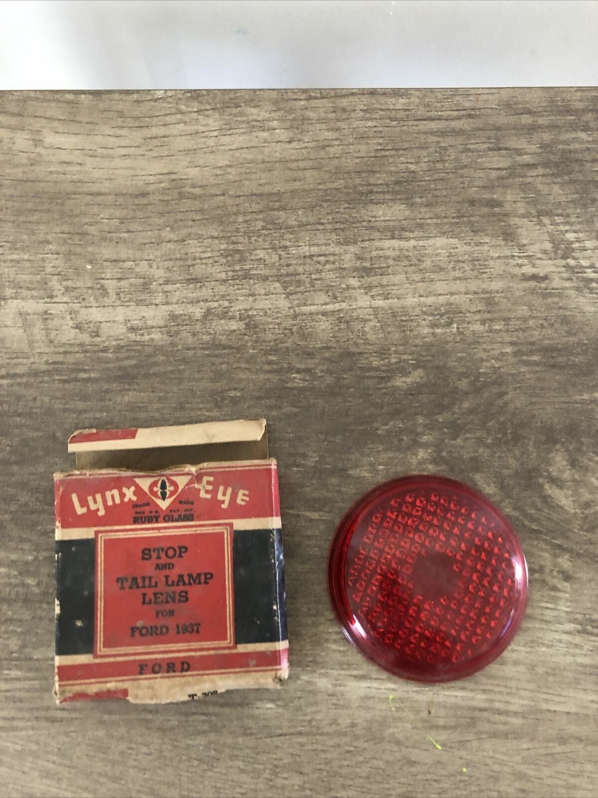 Lynx Eye Ruby Glass Stop & Tail Lamp Lens - 1937 FORD - T-305 NOS