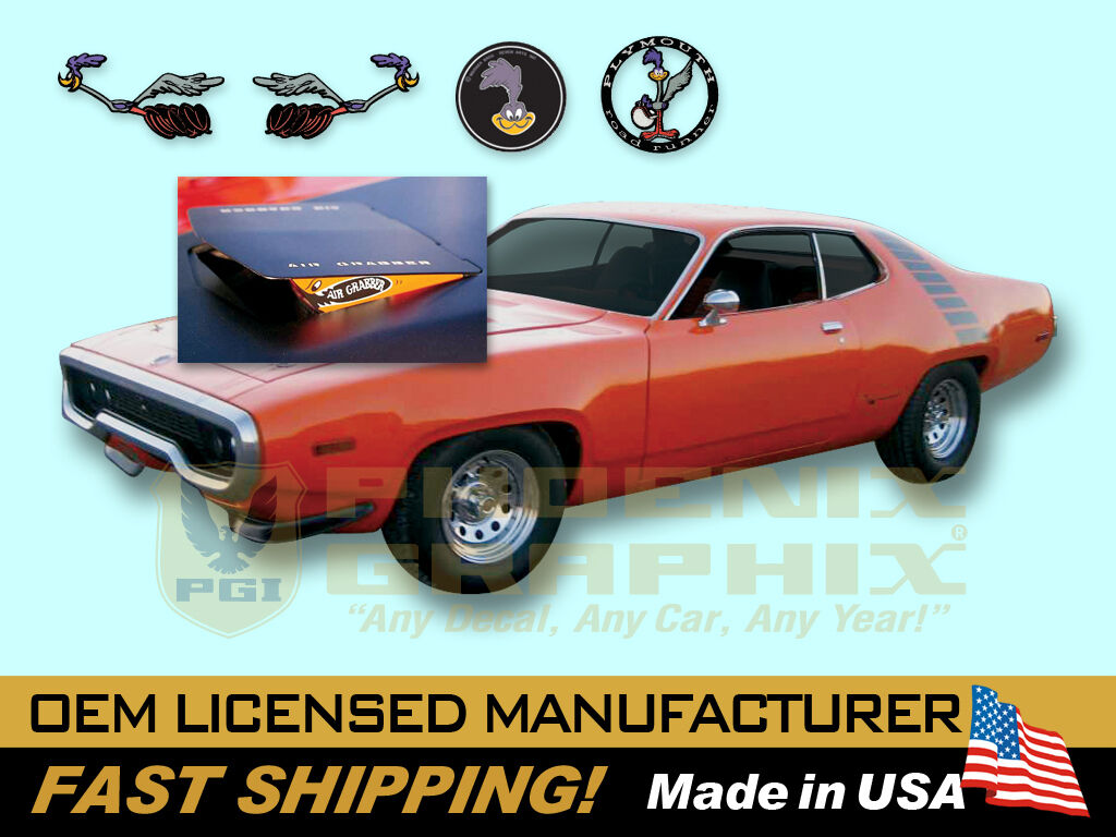1972 Plymouth Road Runner GTX 340 400 440 AirGrabber COMPLETE Decals Stripes Kit