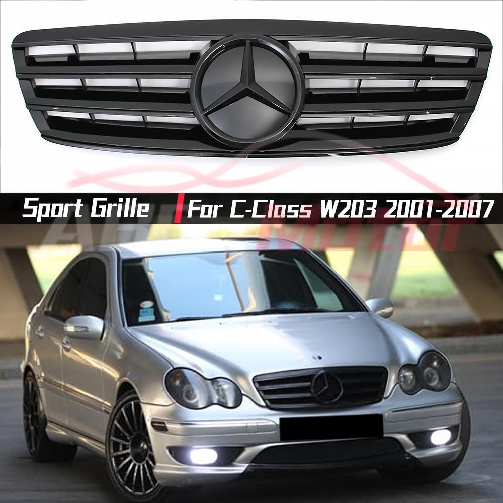 Glossy Black Sport Style Grille For Benz C-Class W203 2001-2007 C200 C240 C320