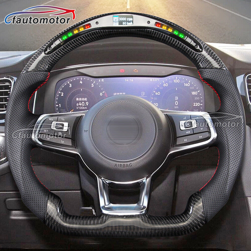 Fit VW Golf 7 GTI Golf 7R MK7 Scirocco Real Carbon Fiber LED Steering Wheel
