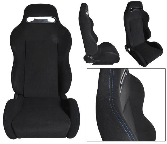 2 Black + BLUE Stitch Racing Seats RECLINABLE FIT FOR ALL Nissan NEW