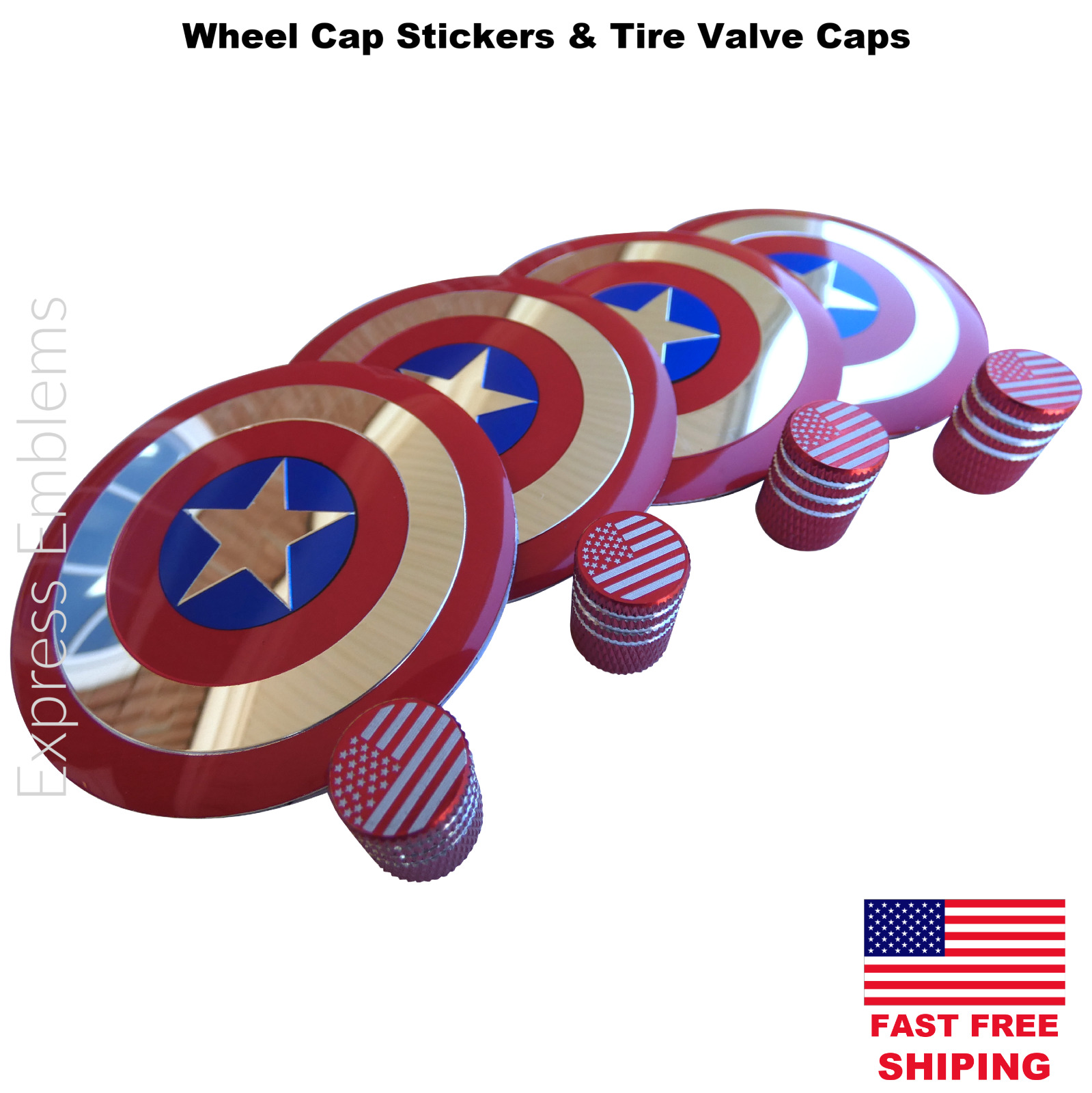 4x Captain America Wheel Cap Hub Sticker Decal 2.20\