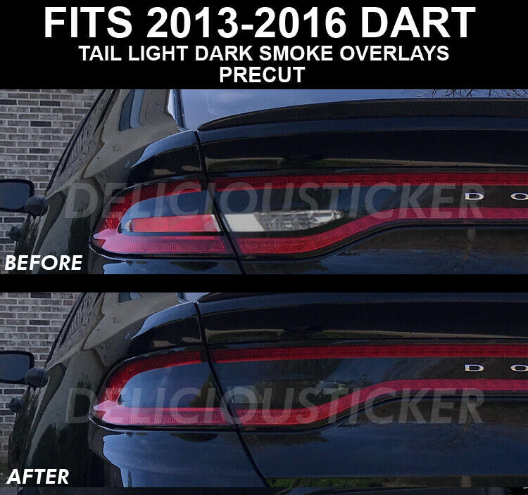 Fits 2013-2016 DART SMOKE Tail Light Rear Overlay PreCut Tint SE SXT GT Vinyl
