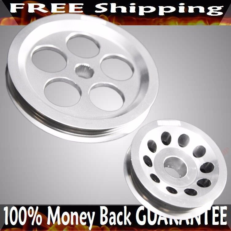 SILVER Power Steering+Alternator Pulley Set for 94-01 Integra 88-00 Civic  B16A