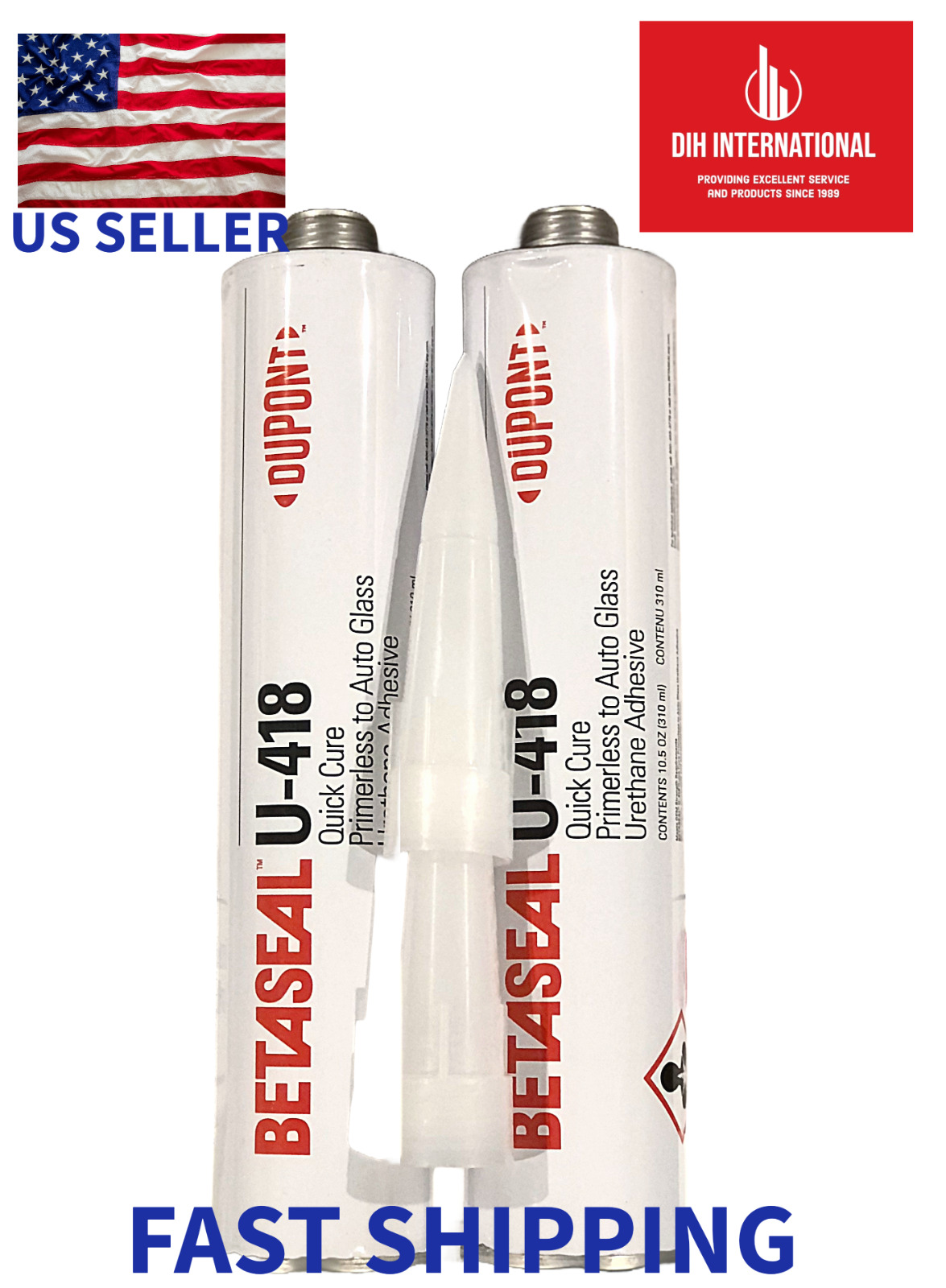 (2) Tubes U-418  Auto Glass Sealant/Adhesive/Urethane-Primerless 10.5oz 310ml