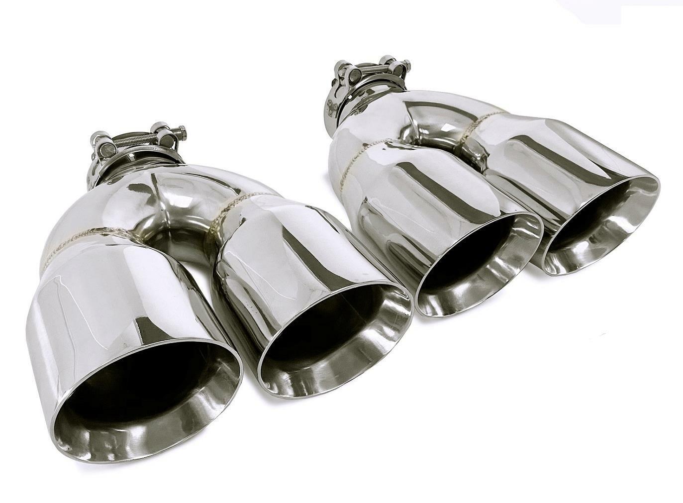 PAIR OF TWO STAINLESS STEEL UNIVERSAL DUAL EXHAUST TIPS 3.5