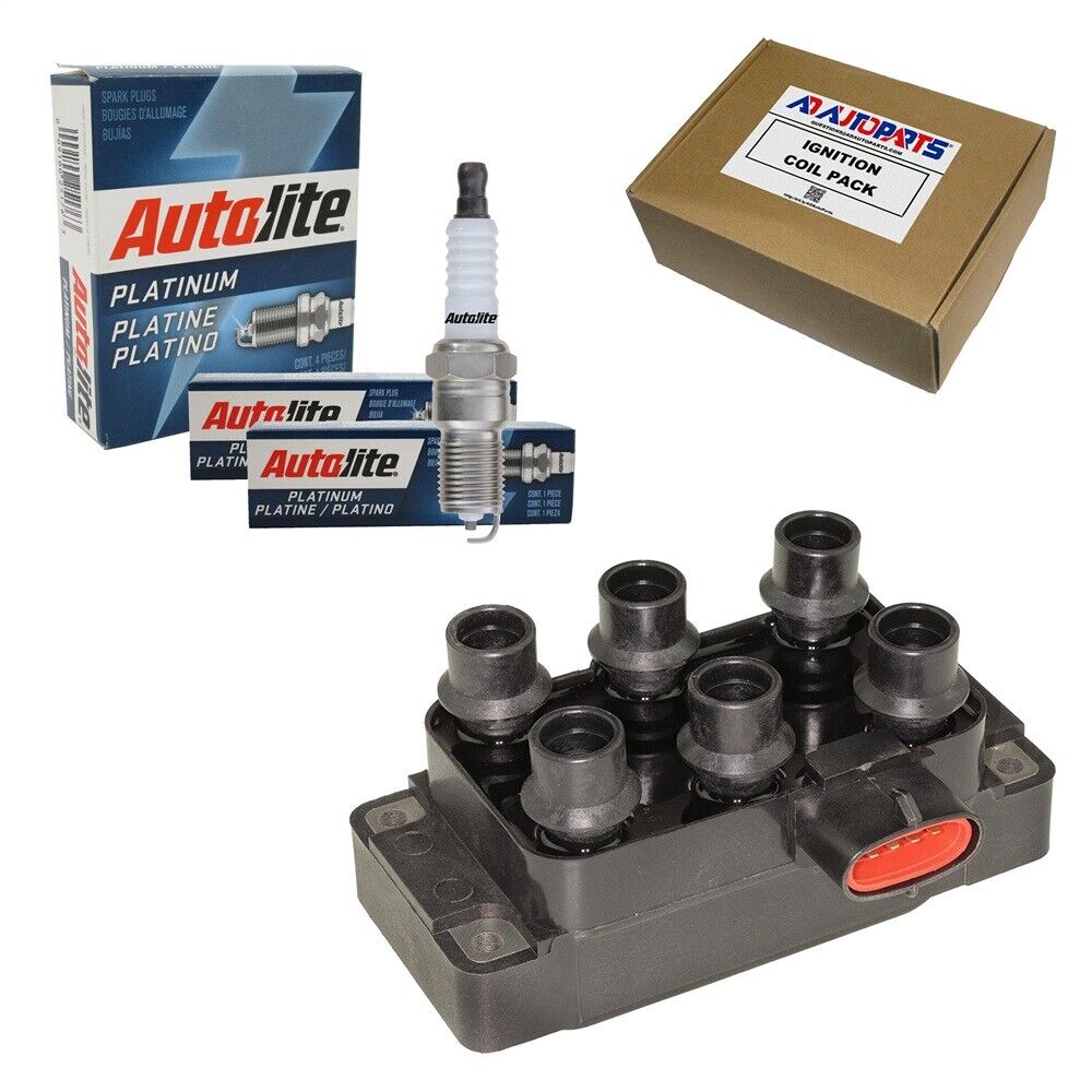 1 Ignition Coil + 6 Autolite AP104 Platinum Spark Plugs For Ford & Mazda