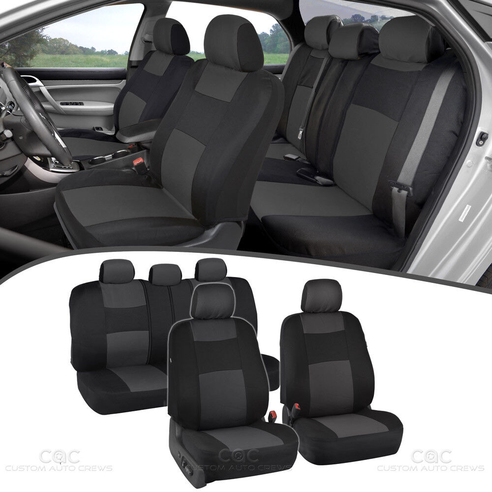Full Set Car Seat Covers Premium Double Stitching w/ Split Bench - Charcoal Gray