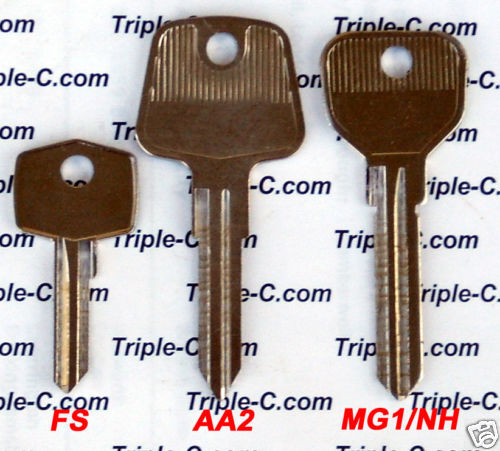 Key blank set for MG MGB Midget 70 - 77 with original locks still in place