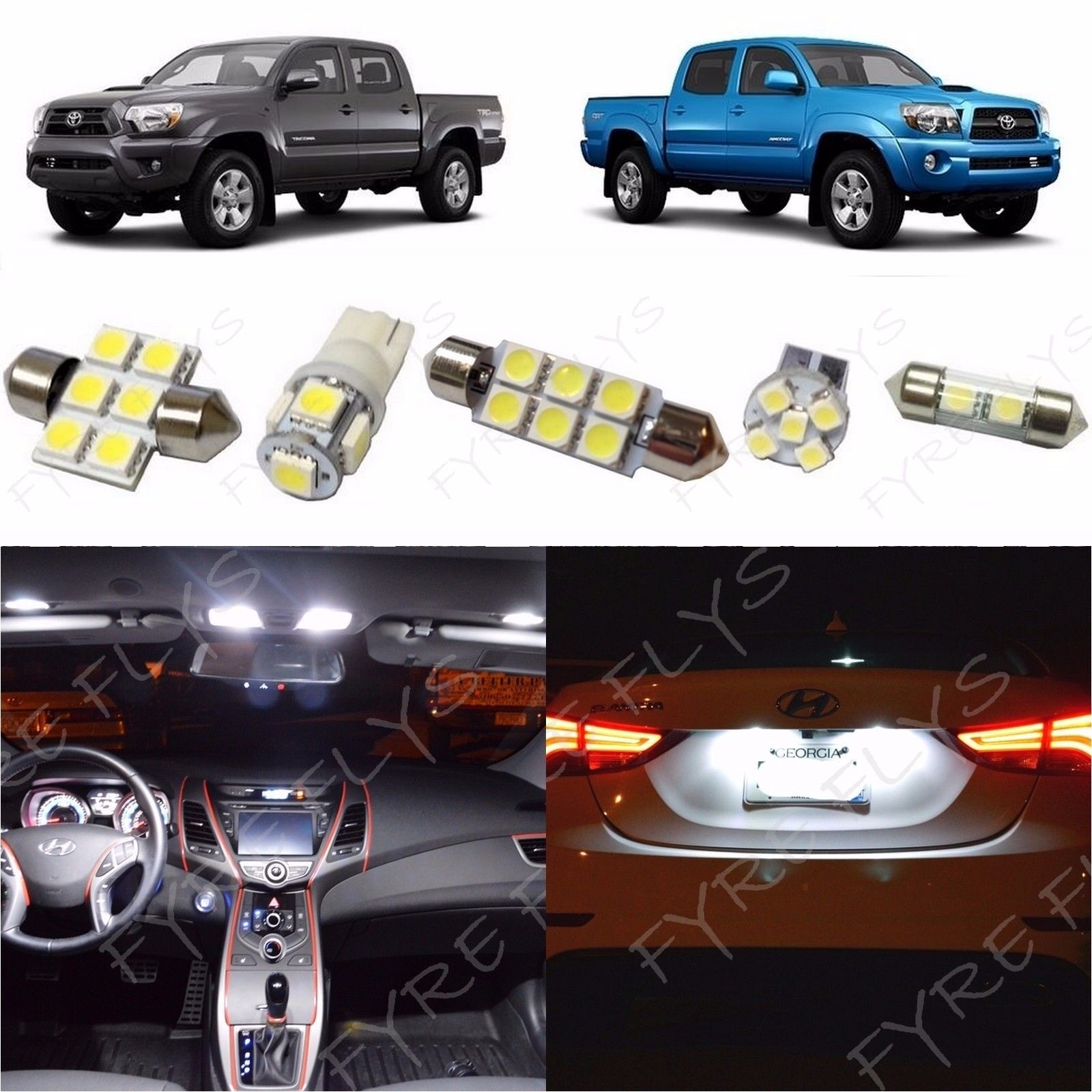 7x White LED interior Map Dome lights package kit for 2005-2015 Tacoma TT3W