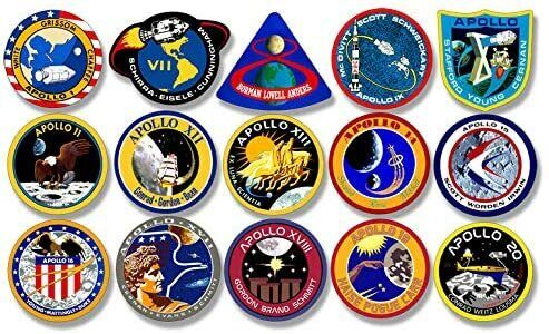 Sheet of All 15: LARGE 3.5 inch tall Apollo Mission Logos Stickers (NASA Laptop)