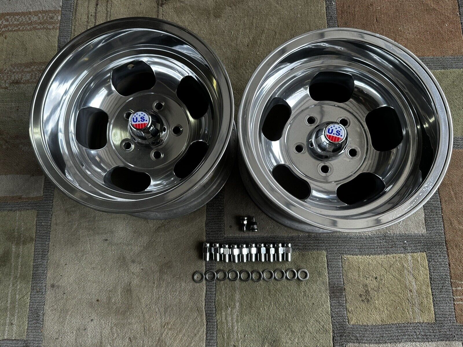 VINTAGE 14X8 1/2  PAIR (2)POLISHED  US INDY STYLE MAGS  5 ON 4 3/4 CHEVY HOTROD
