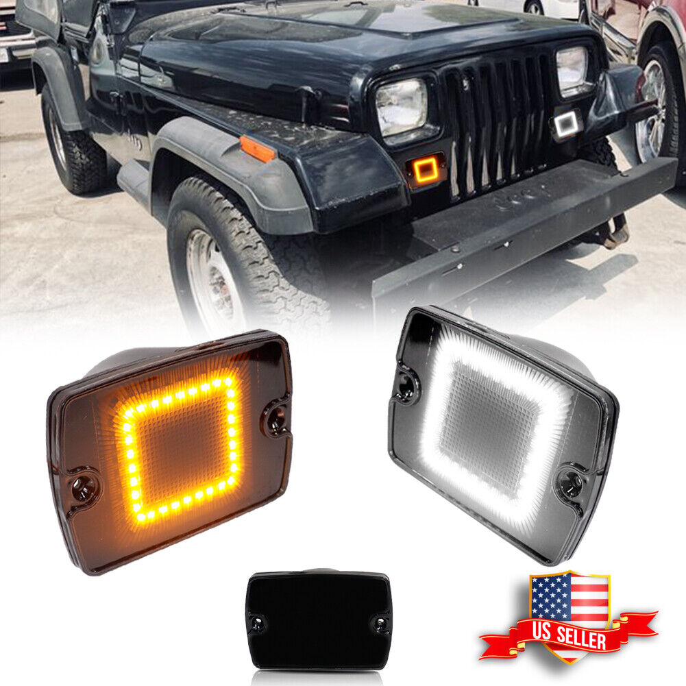 Fits Jeep 1987-1995 Wrangler YJ Smoked Switchback LED DRL Turn Signal Lights 2PC