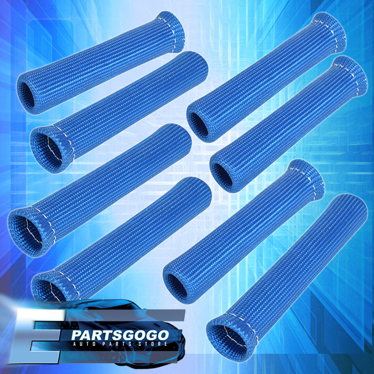 For Ford 8Pcs High Temp Spark Plug Wire Boot Heat Shield Blanket Header N/A Blue