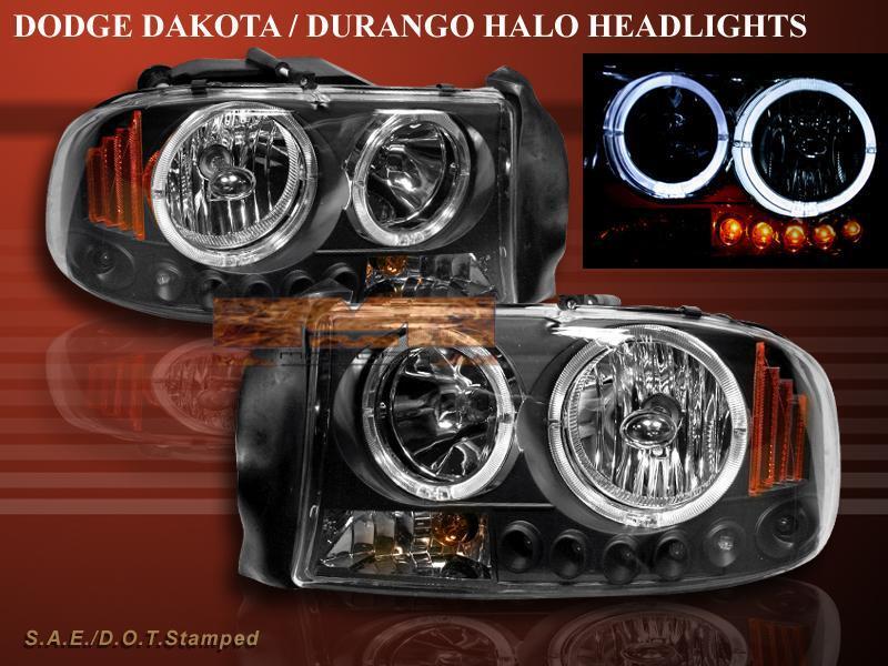 Dodge Dakota Durango Headlights Black Twin Halo LED 97 98 99 00 01 02 03 04