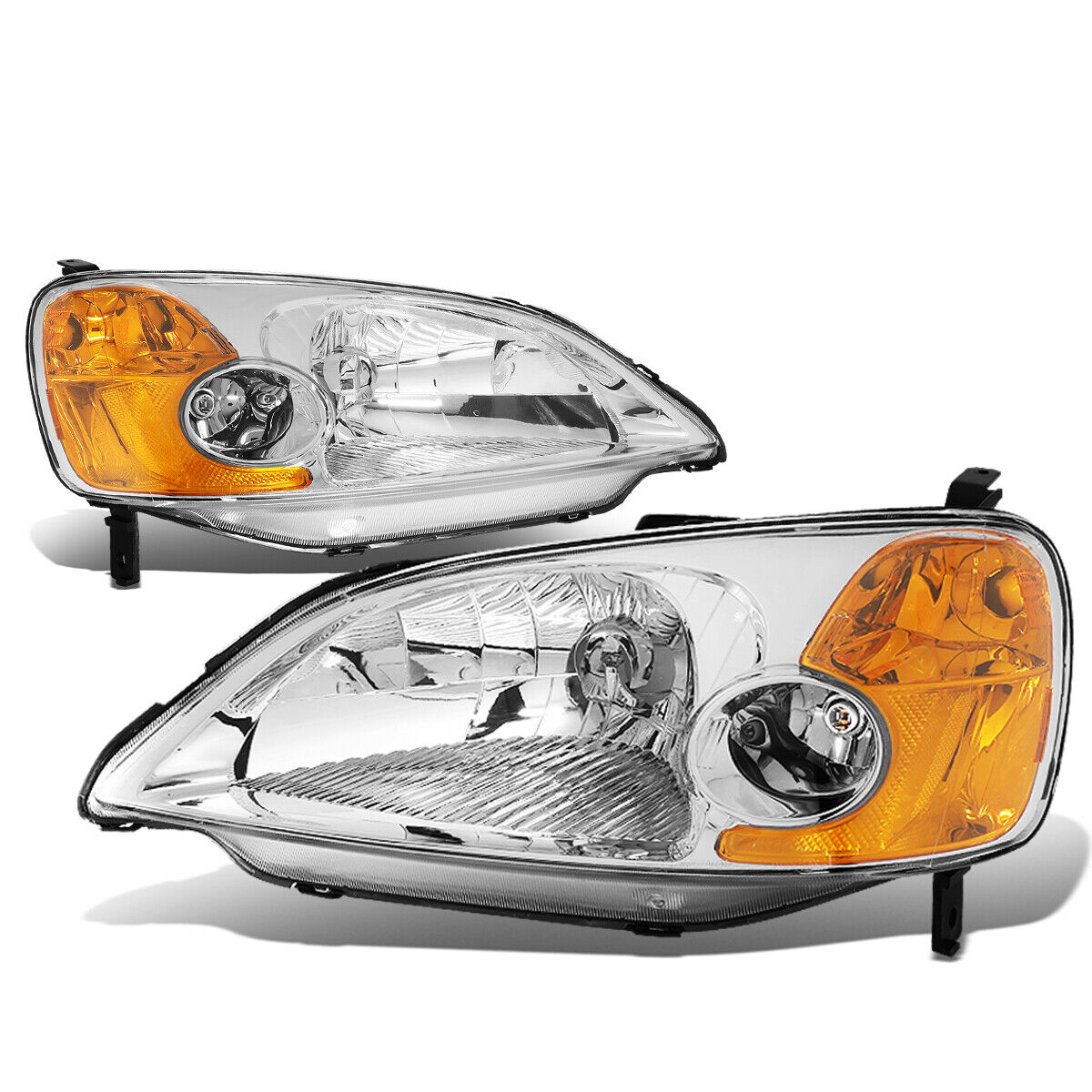 For 2001-2003 Honda Civic DX EX GX HX LX Chrome/Amber Corner Headlight Headlamps